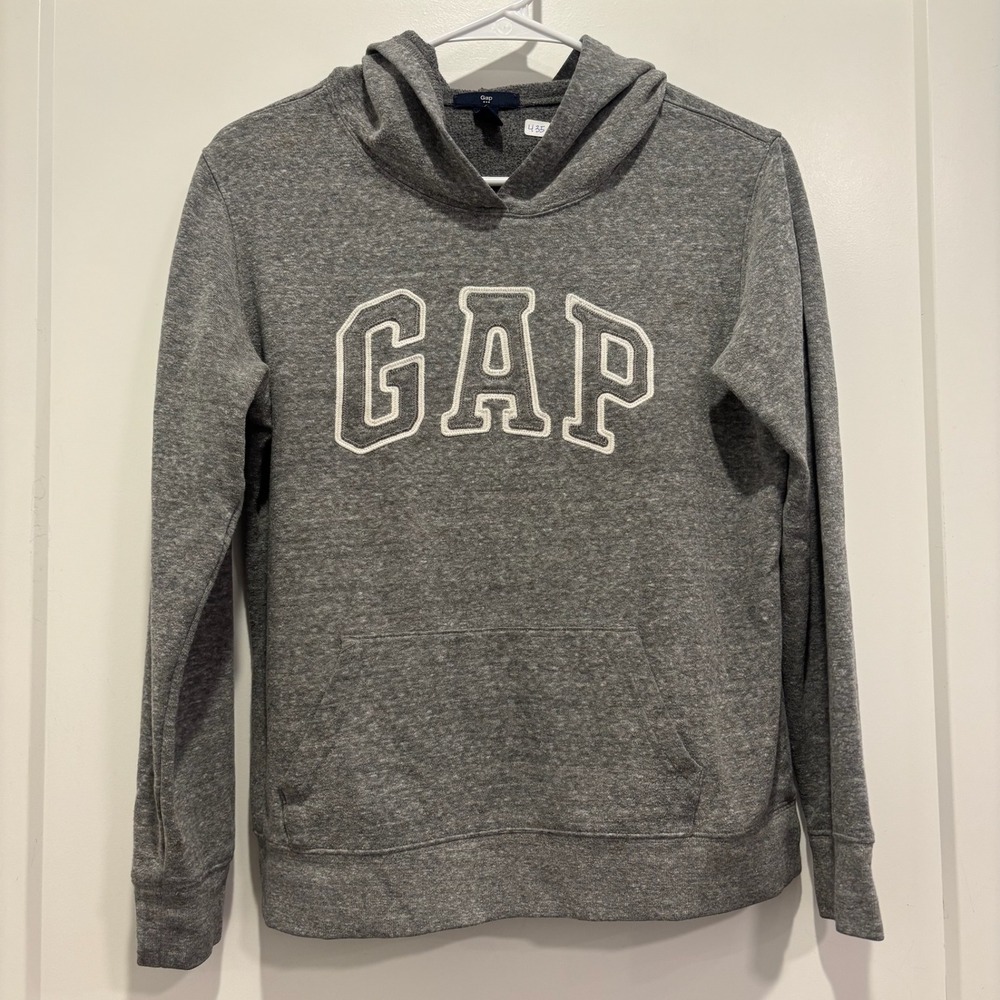 Gap Logo Hoodie Heather Grey‎ Fleece Pullover Sweatshirt Womens Small